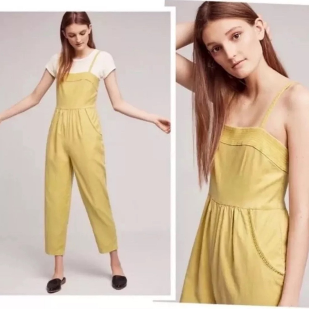 Anthropologie Yellow Spaghetti-Strap Jumpsuit